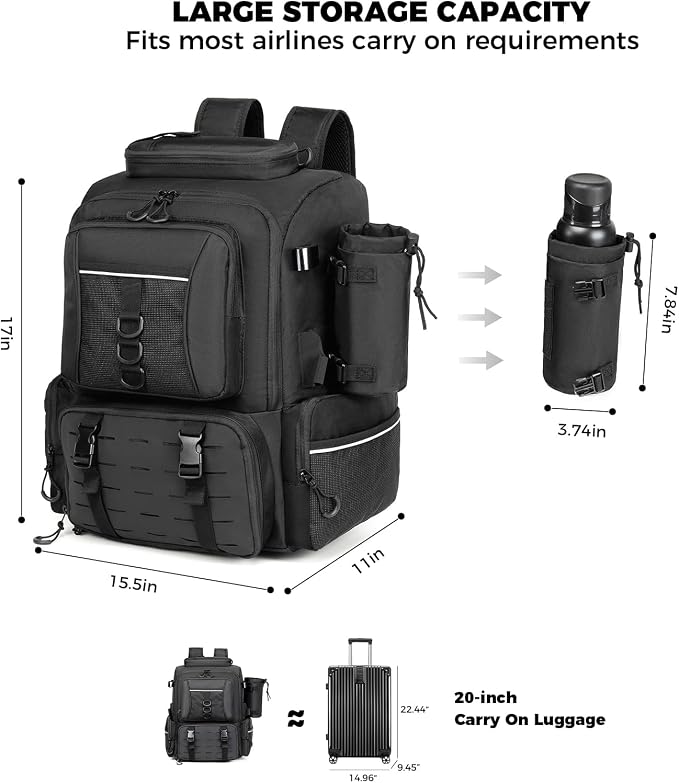 WANOON Fishing Backpack 45L - Waterproof with Insulated Bait Pocket & 4 Rod Holders | Easy-to-Clean Cooler Liner