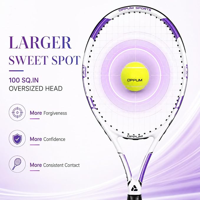 2-Pack Adult Tennis Rackets, 105 Sq Inch Oversized Head Pre-Strung for Beginners and Intermediate, Arm Friendly Vibration Control Set with Bag and Balls