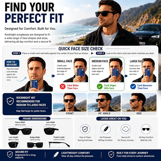 ROCKNIGHT Polarized Driving Sunglasses with Spring Hinges