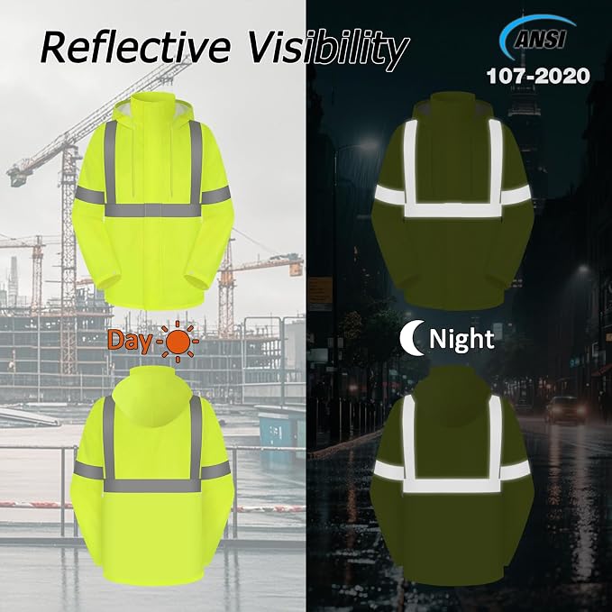 High Visibility Rain Jacket, High Vis Rain Suit for Men, Waterproof Rain Coat with Hood, Class 3 Lightweight Hi Vis Rain Gear for Outdoor & Safety Work, Men Women, Yellow T, 2XL-3XL