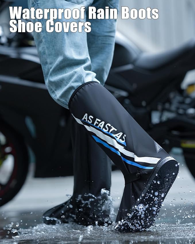 Waterproof Rain Shoe Covers Reusable Anti-Slip and Reflector Portable Motorcycle Rain Boots for Men Women