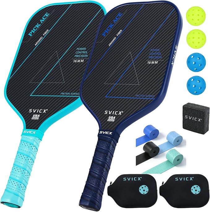 Carbon Fiber Pickleball Paddle 16mm – Professional Pickleball Paddles with Superior Control, Power & Spin – Extended Handle for Two-Handed Grip, USAPA Approved