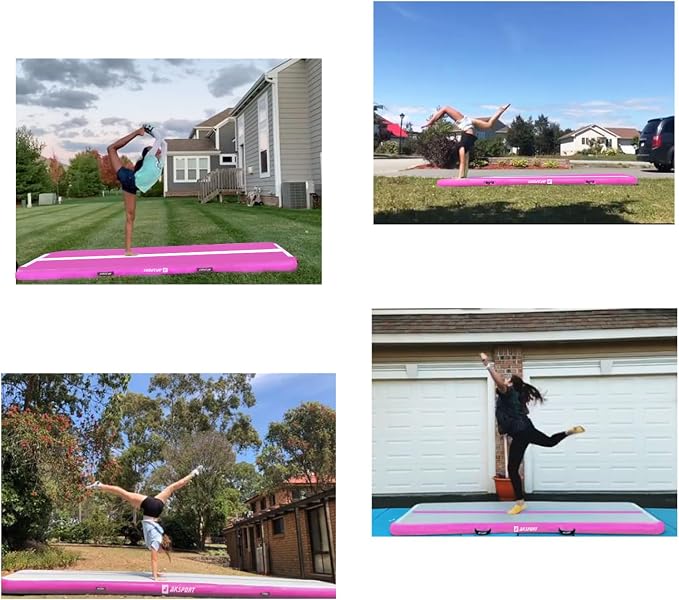 AKSPORT Inflatable Gymnatsics Mat Tumble Track 10ft 13ft 16ft 20ft 23ft Air Tumbling Mat with Air Pump for Home Use/Training/Cheerleading/Yoga