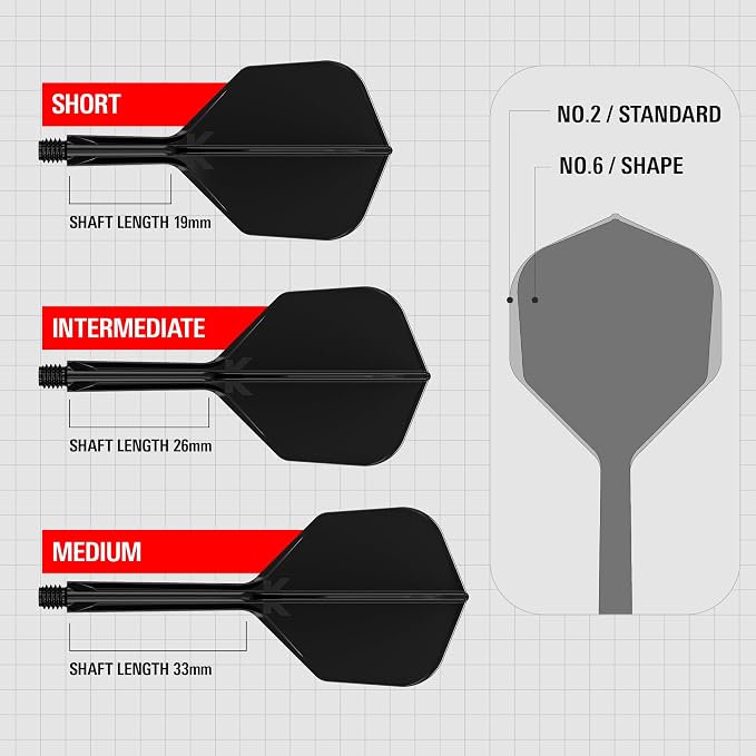 Target Darts K-Flex Integrated Dart Flights and Shafts, No.6, Kflex 9 Pack Bundle, K Flex 3 Colours | Black, White, Clear, Red, Green, Blue, Pink, Orange, Yellow | Short, Intermediate, Medium