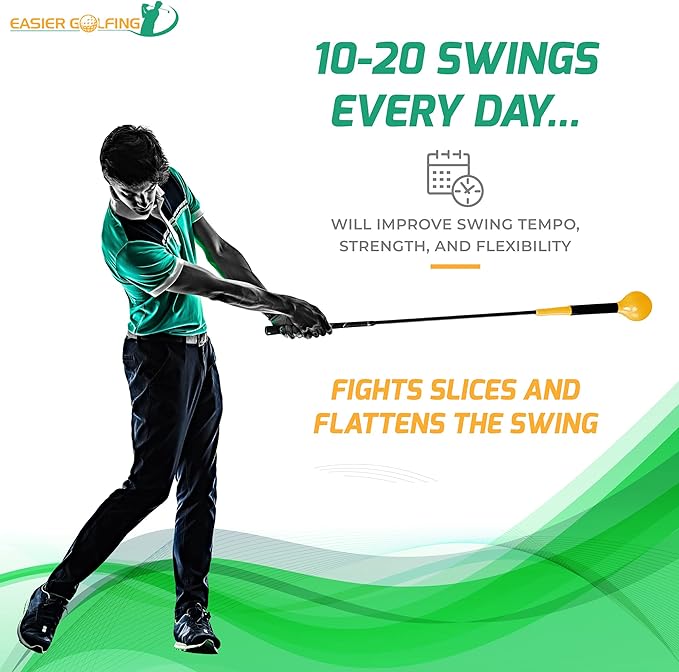 Easier Golfing PowerFlex Golf Swing Trainer - Golf Whip Weighted Swing Aid Improves Distance, Speed & Consistency, Golf Training Stick, Warm Up Swing Stick for Tempo and Swing Plane