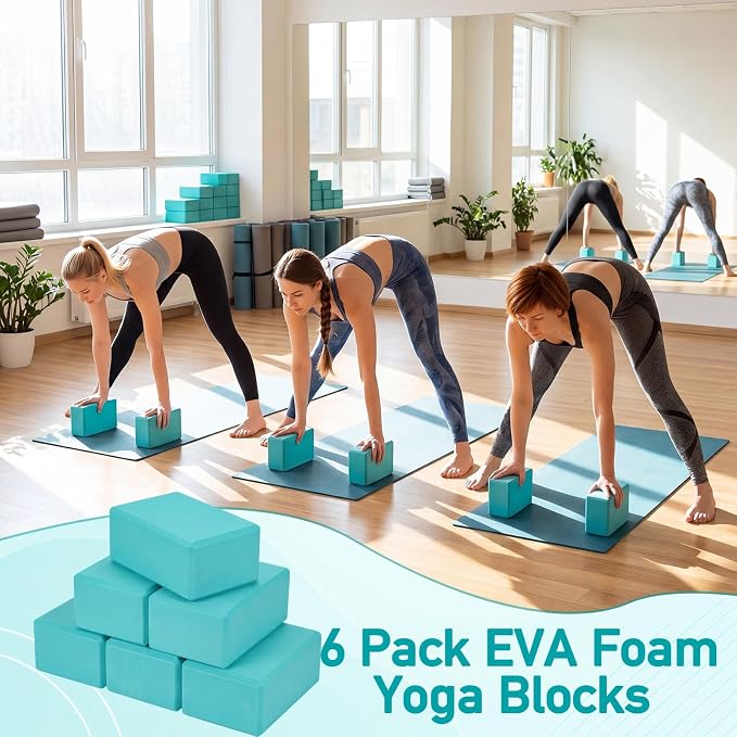 Wettarn 6 Pack Yoga Blocks 9 x 6 x 4 Inch EVA Foam Lightweight Non Slip Yoga Props for Pilates Stretching Meditation