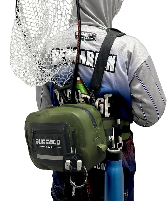 Buffalo Gear Waterproof Fishing Fanny Pack,8.9L Fishing Waist Pack with Airtight Zipper for Fly Fishing,Kayaking,Camping,Outdoor Sports Green