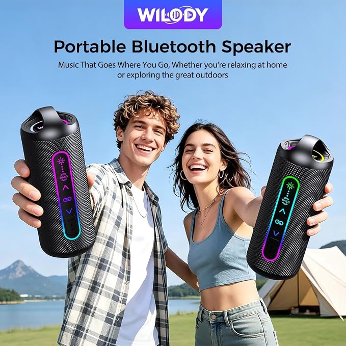 Wilody Portable Bluetooth Speaker, 20W Powerful Sound with EQ Modes, IPX6 Waterproof, 20H Playtime, Bluetooth 5.4, TWS, LED Lights, Portable Wireless Speakers for Home Party Camping Beach Outdoor