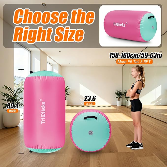Triclicks Gymnastics Barrel Inflatable Air Roller Barrel Tumble Track Equipment Octagon Mat for Backhandspring Trainer Yoga Cheerleading Home Use Gym Without Pump