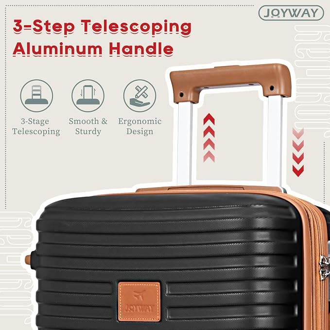 Joyway Expandable Luggage Sets 5 Piece, Lightweight Hard Shell Travel Suitcase Set with Spinner Wheels and TSA Lock, Black