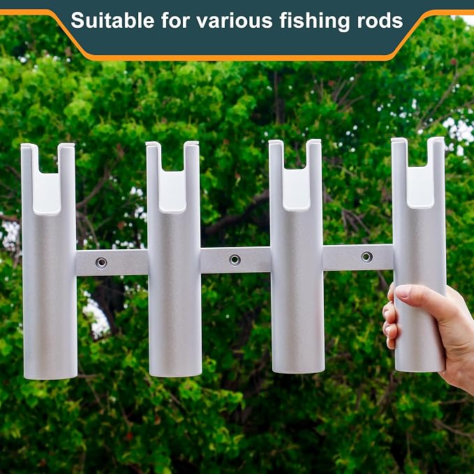 Aluminum Fishing Boat Rod Holder, 3/4 Link Tube Rod Rack, Marine Grade Aluminum Rod Mount for Boats & Yachts, Silver