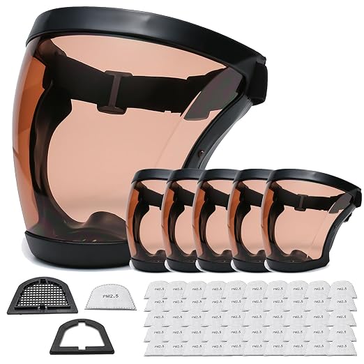Anti-Fog Full Face Active shields Protection Visible Expression Transparent Breathable Comfortable Adults Reusable (Brown, 5PCS), JZY-0010