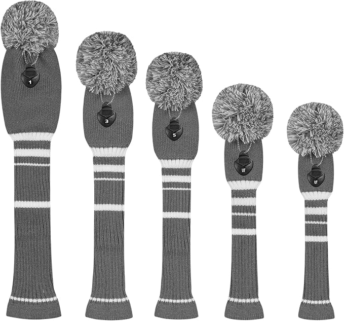 Scott Edward Golf Headcover Set of 5 PCS, Driver Wood Cover *1, Fairway Wood Cover *2, Hybrid Cover * 2, with Rotating Number Tags