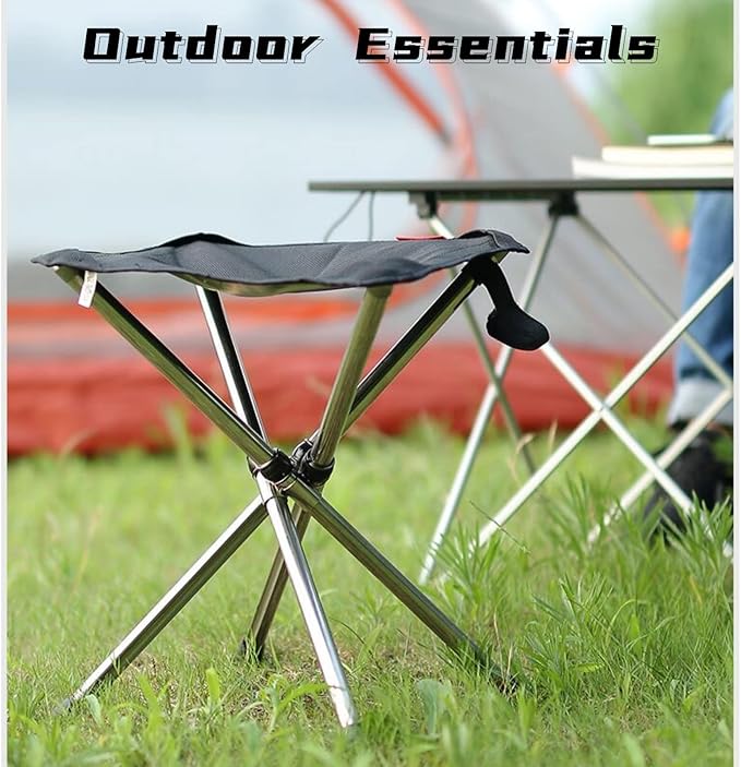 Ultra-Lightweight Stainless Steel Folding Camping Stool – Compact Portable Stool Folds to Umbrella Size (2″×2″×11.8″), Supports 275 lbs, for Hiking Fishing Picnic Garden Travel Outdoor Events