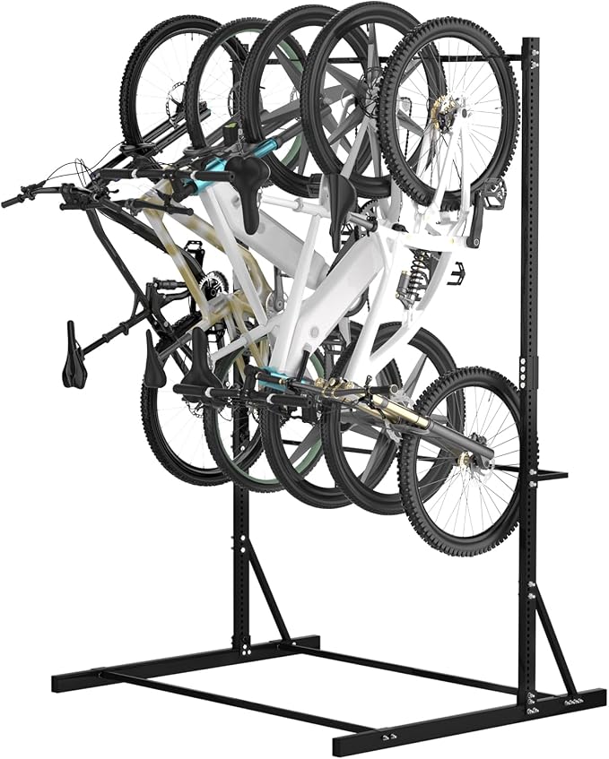 FAHKNS Freestanding Bike Rack for Garage: Hold Up to 5 Bicycle Vertical Bike Stand Floor Indoor Bike Storage Organizer Hangers for Garage