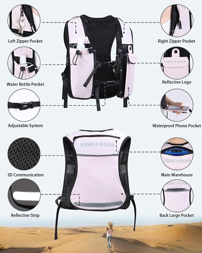 Running Hydration Vest for Women Men,Lightweight Breathable Hydration Pack with 500ml Soft Flask, Adjustable Chest Straps Reflective Backpack for Trail Running Marathon Race Jogging Cycling