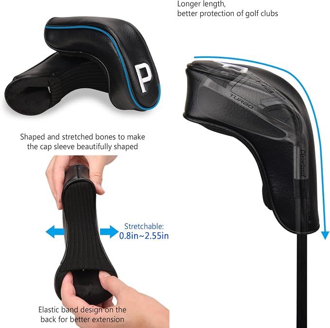 BIG TEETH Golf Hybrid Iron Head Cover 9Pcs, Long Hybrids Iron Covers Head Covers Set, Golf Club Covers W/Big NO. Fits for Cleveland Launcher Cobra T Rail Hybrid Irons