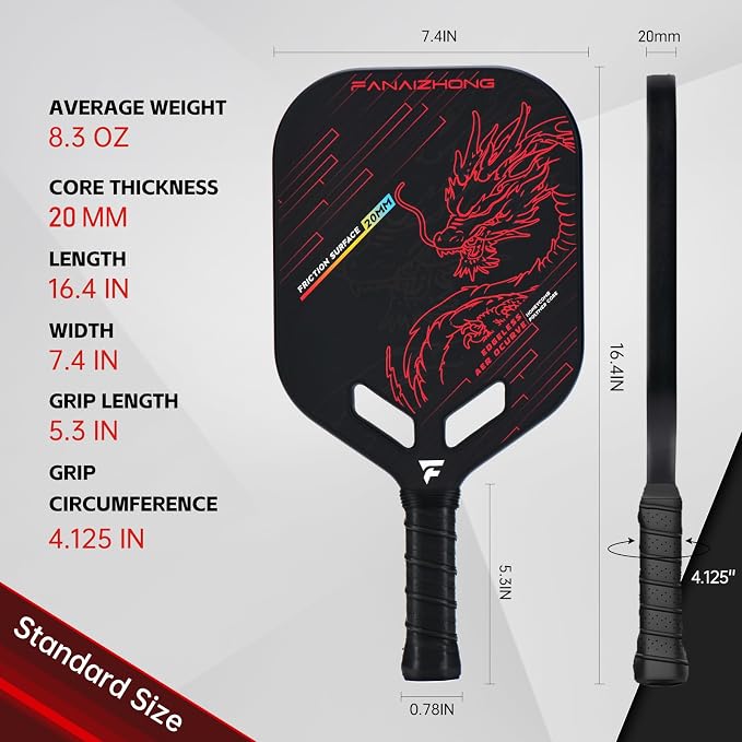 Pickleball Paddle T700 Carbon Fiber | 20mm Thickness | Thermoformed Pickleball Paddle with Aerodynamic Design Used for tournaments, Power & Control & Spin Max | Edgeless Design