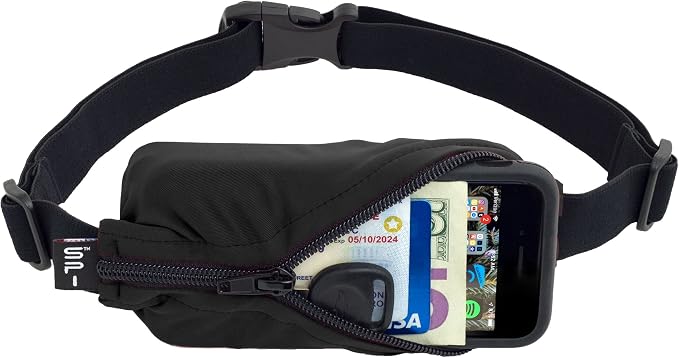 SPIbelt Running Belt Original for Women Men, Phone Holder for Running, Running Fanny Pack, Holder for Phone, Running Waist Pack, Adjustable, [Fits All Phones]. No Logo Band, Black with Black Zipper