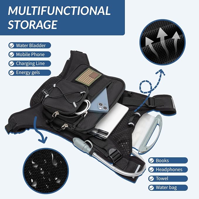 Runlight Running Vest,Lightweight Adjustable Chest Pack with Pistol Holster, Pack with 1.5L Water Bladder, Reflective Running Hydration Vest