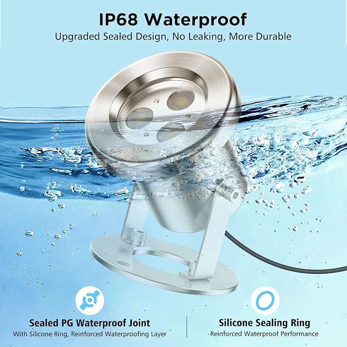 LyLmLe LED Pond Lights with APP Control, 6W SS316 Stainless Steel RGB Underwater Fountain Light with 12V Transformer, IP68 Waterproof Outdoor Underwater Lights for Pond Waterfall, Black Wire(6-Spots)