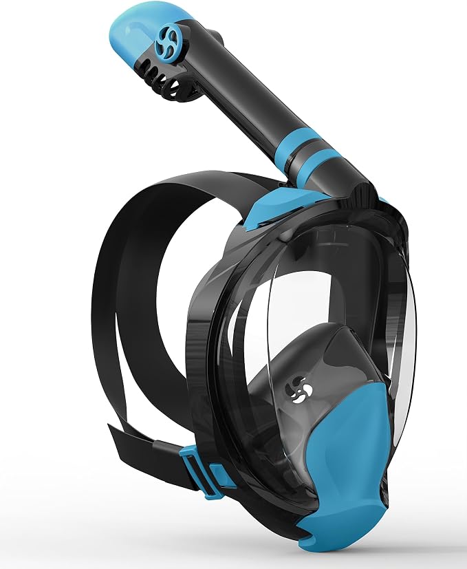 Full Face Snorkel Mask for Adults, 180° Panoramic Anti-Fog Snorkeling Gear with Dry Top System & Camera Mount, Foldable Anti-Leak Design for Travel, Swimming & Ocean Snorkeling