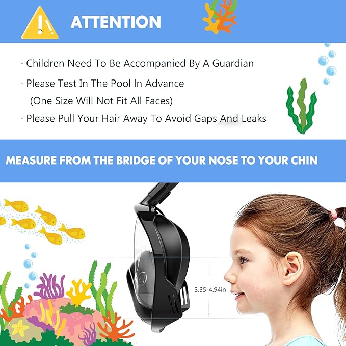 Kids Snorkel Mask Full Face, Snorkeling Gear for Kids with Camera Mount, 180 Degree Panoramic View Snorkeling Set Anti-Fog Anti-Leak