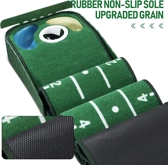 Golf Putting Green, Mat for Indoors, Putting Matt with Ball Return and 3 Holes, Training and Practice Equipment at Home or Office, Gifts Accessories for Men