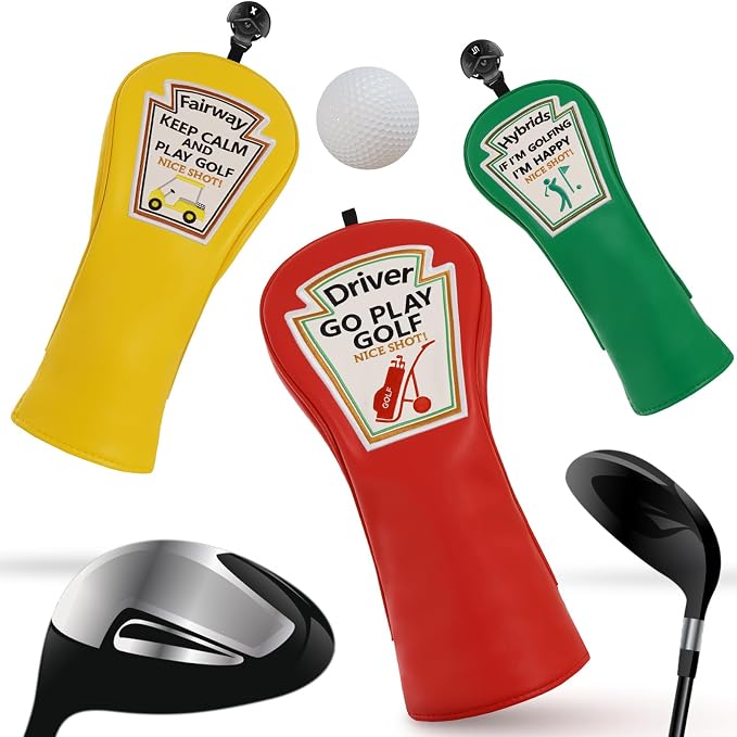 Craftsman Golf Funny Golf Club Head Covers, Driver 3 5 Wood Fairway Hybrid Headcover Set, 3 Pieces Deign Snug Fits