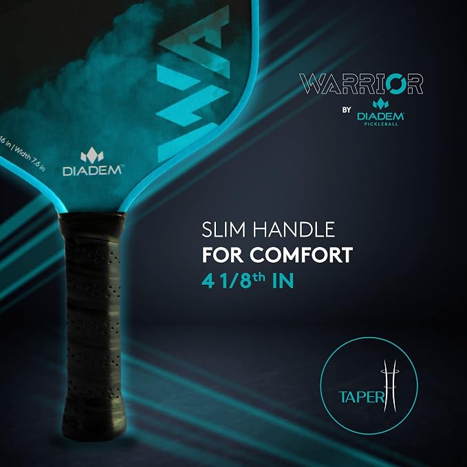 Diadem Warrior Pickleball Paddle | Carbon Fiber Face, 3X L-Core Hybrid Nomex Polymer Honeycomb Core, Grit Paint Surface for Spin, Control and Power | Indoor/Outdoor | USAPA Approved