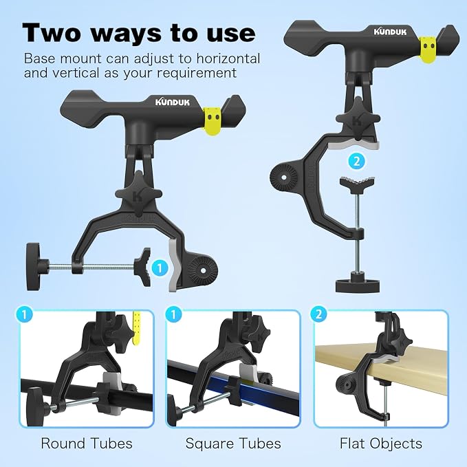 Upgraded Fishing Rod Holder with Button-Lock 360° Dual Rotation,Universal Silicone Strap & Enlarged V-Clamp Fits Round/Square Tubes,Secure Adjustable Boat Fishing Gear for All Rod