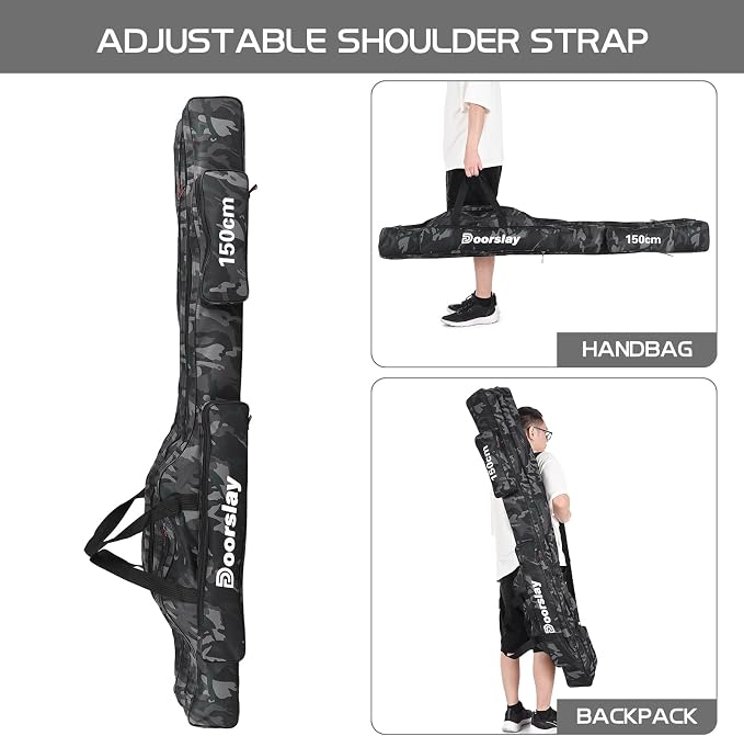 Fishing Rod Case - Three Layer Oxford Portable Folding Pole Bag, Waterproof Tackle Storage, Travel Bags for Camping, Hiking