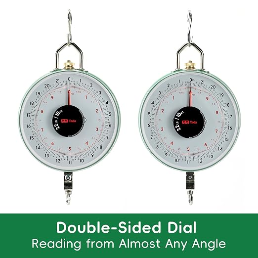Tada 22LBS Double-Sided Dial Mechanical Hanging Scale with Scoop/Chain for Farm, Kitchen Food and Produce Weighing