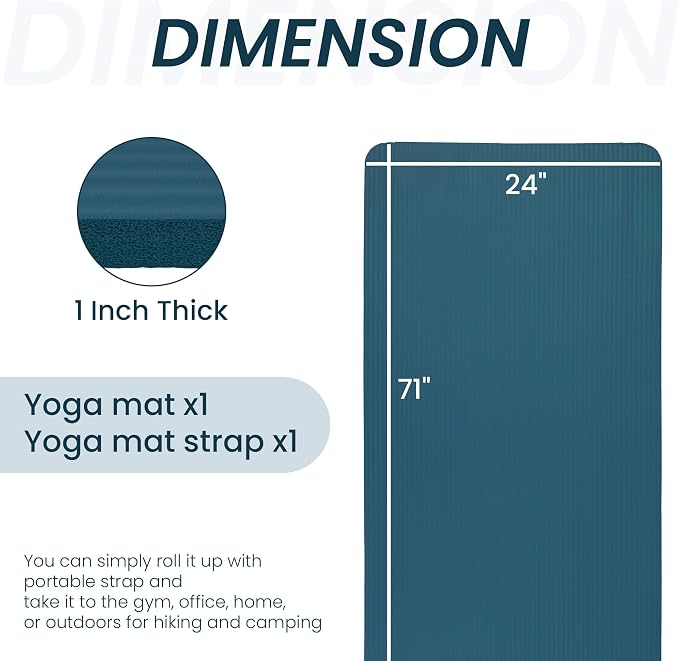 Signature Fitness Extra Thick High-Density Foam Yoga Mat – Multiple Thicknesses (1/2" & 1") / Multiple Colors – Double-Sided Non-Slip Surface – with Carrying Strap for Pilates, Yoga & Home Workouts