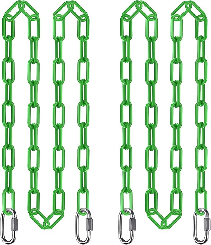 SELEWARE 2 Pack 100 Inch Hanging Swing Chain with 4 Carabiners, 1000LB Capacity Plastic Coated Hanging Chains, Hammock Hardware Kit for Swing, Hanging Chair, Punching Bags, Indoor Outdoor Gym (Green)