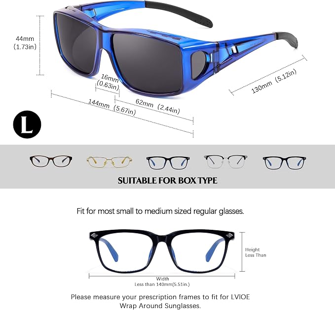 LVIOE Over Glasses Sunglasses Wrap Around Polarized Sunglasses for Men Women Fit Over Prescription Glasses with UV Protection