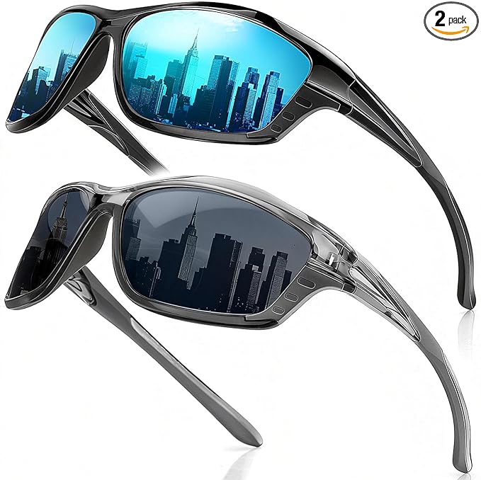 Missfive 2-Pack Mens Go-To Bifocal Sunglasses with Readers Built In, Resilient Temple Comfort-Fit Sport Wrap Around Frame & UV400 Protection, Driving & Reading Glasses for Outdoor +1.75