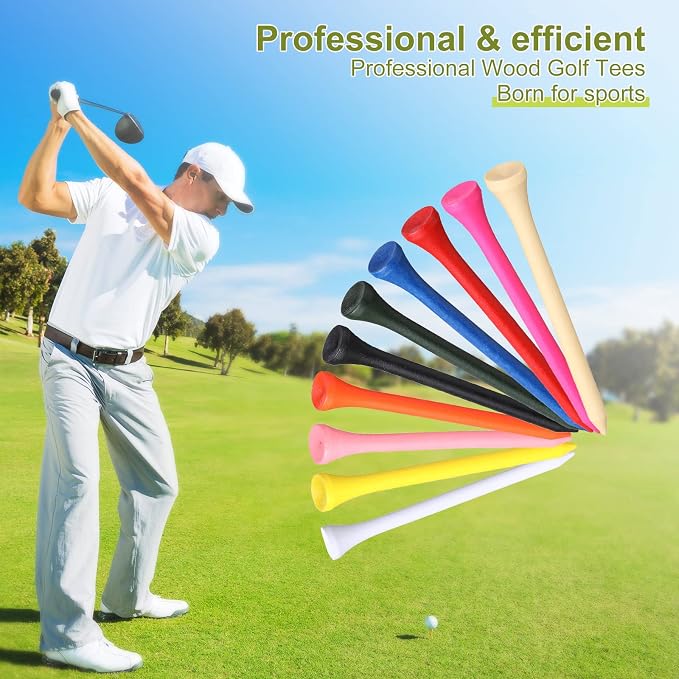 Vinsot 500 Pcs Wooden 3-1/4 Inch Golf Tees Colorful Long Golf Tees Bulk Unbreakable Durable Reduce Friction Side Spin More Stable