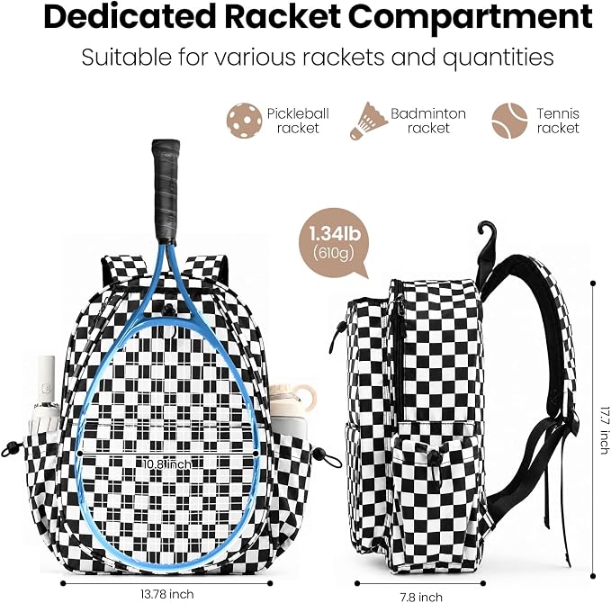 Mosthink Pickleball Racket Backpack Tennis Bag for Women Water-Resistant and Machine Washable Tennis Backpack，Lightweight Sports Bag for Pickleball, Badminton