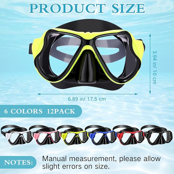 12 Pcs Snorkeling Goggles for Adults Scuba Diving Mask Anti Fog Dive Mask Snorkeling Gear for Men Women Panoramic Swimming Goggles with Nose Cover for Diving, Swimming