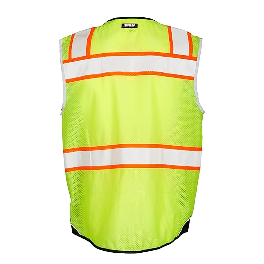 Kishigo Unisex High Visibility Reflective Premium Black Series Black Bottom Vest 1515, Zipper Closure, Polyester, ANSI 107 Type R/Class 2, Construction, Utility, Waste Management (Lime, 2X)