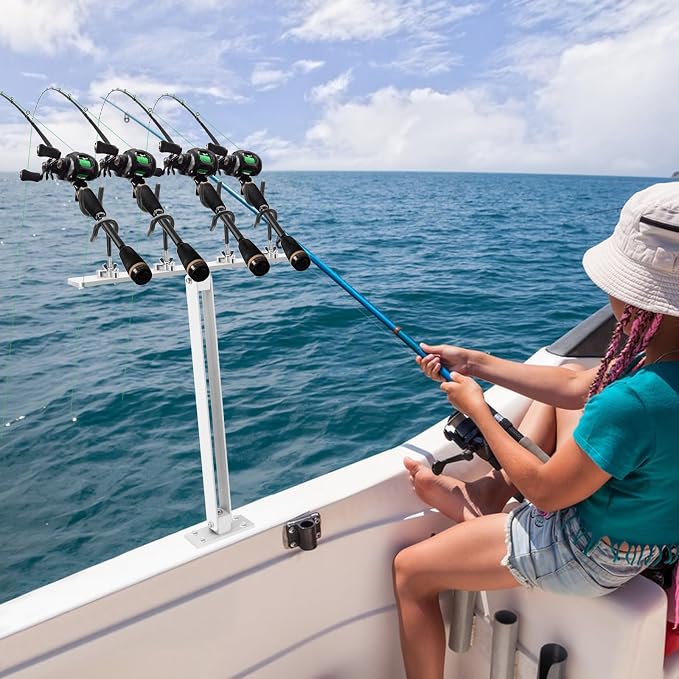 4 Head Fishing Rod Holder, 360° Adjustable Fishing Rod Holder Aluminum PVC Coated Boat Fishing Holder