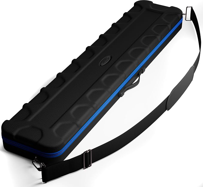 Casemaster Parallax Guard 2x2 Billiard Cue Case, Holds 2 Butts and 2 Shafts, Foam-Padded Pool Stick Case, Water-Resistant 600D Oxford, Zippered Pockets, Rubberized Handle