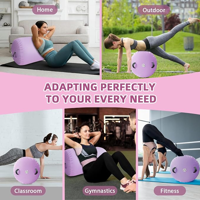 Vapaus Gymnastics Air Barrel Inflatable Tumbling Roller Mat Back Handspring Trainer Air Roller Tumbler Octagon Barrel Gymnastics Equipment for Tumble Track Cheerleading Yoga Training Durable AntiSlip Double Seal Without Pump