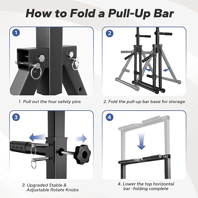 Foldable Pull Up Bar Free Standing, Strength Training Pull-up Bars Adjustable Pull Up Station, Power Tower Pull Up Bar MultiFunction Pull Up Dip Station Workout Equipment For Home Gym Support 480 LBS