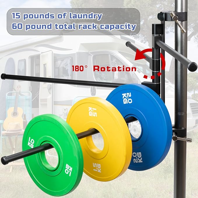 RV Clothes Drying Rack, 4 Arms 15.3" Aluminum for Ladder/Camper/Boat | Aluminum, 304 stainless hardware. 60Lbs capacity. 30s install, no drilling. Fits ladders, boats, RVs, campers, homes