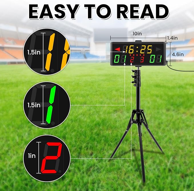 Samshow LED Electronic Scoreboard Digital Score Keeper with Remote & Tripod, Basketball Scoreboard with Shot Clock & Timer & 12/24h Real Time for Football/Corn Hole/ping Pong/Table Tennis