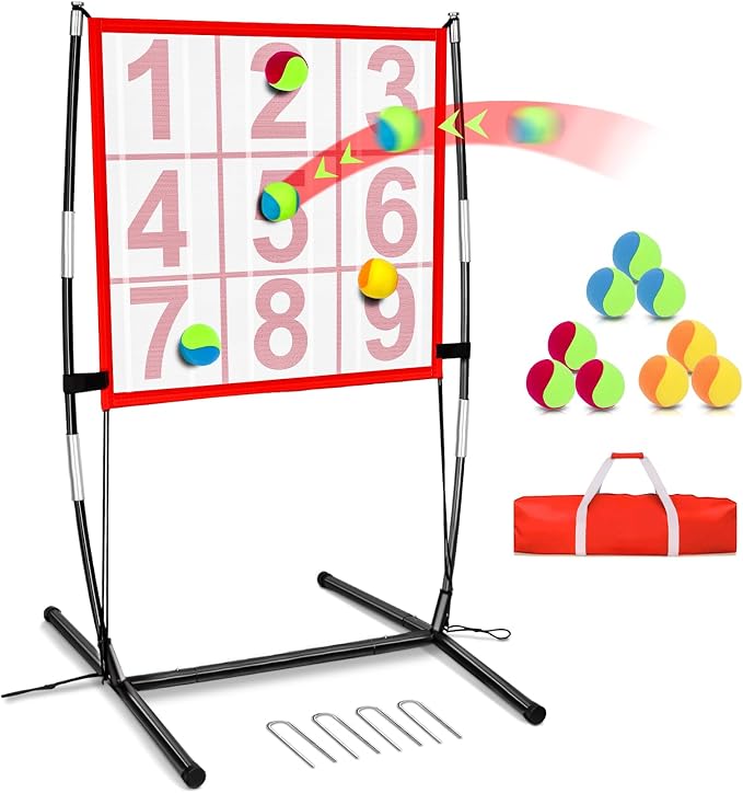 BaseGoal Dart Board, Velcro Target Toss Set with Sticky Balls and Support Frame, Indoor/Sport Outdoor Party Recreation Game, Easy Set Up with Carry Bag