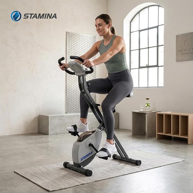Stamina Upright Exercise Bike 1308 - Fitness Bike with Smart Workout App - Exercise Bike for Home Workout - Up to 300 lbs Weight Capacity | Foldable Stationary Bike for Home Workout; Up to 250 lbs Weight Capacity