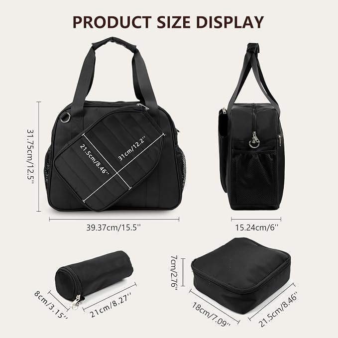 SSZYace Pickleball Tote Bag for Women & Men, Large Capacity Design Holds 2 Pickleball Paddles, External Pickleball Ball Bag and Adjustable Shoulder Strap Fence Hook, Insulated Drink Holder
